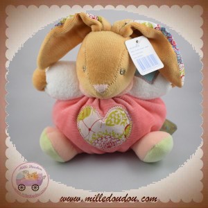 Peluche patapouf lapin KALOO plume rose marron 25 cm - SOS doudou