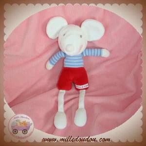 SUCRE D'ORGE DOUDOU SOURIS BLANCHE RAYE BLEU SHORT ROUGE SOS