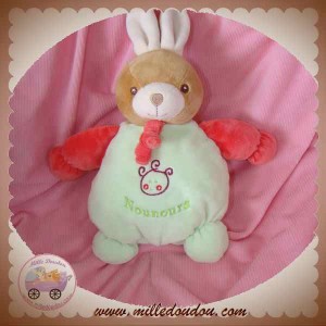 NOUNOURS DOUDOU LAPIN BEIGE BOULE VERT ROUGE SOS