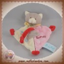 BABYNAT BABY NAT DOUDOU CHAT GRIS PLAT LOSANGE ROSE ECRU ATTACHE TETINE SOS