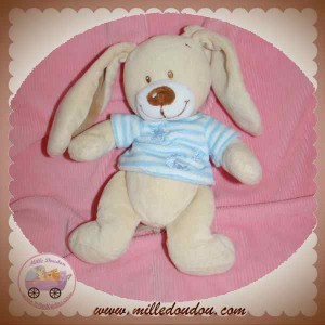 NICOTOY BABY CLUB SOS DOUDOU LAPIN ECRU PULL RAYE BLEU ETOILE LUNE