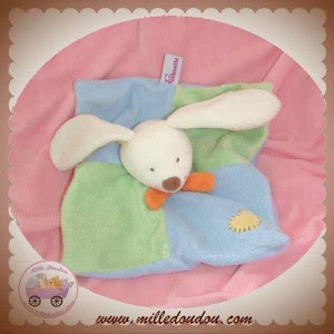 POMMETTE DOUDOU LAPIN PLAT BLEU VERT SOS