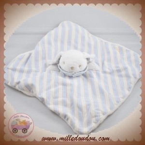 JACADI SOS DOUDOU LAPIN BLANC PLAT RAYE BLEU