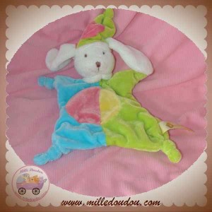 PLUSH COMPANY SOS DOUDOU LAPIN BLANC PLAT BLEU VERT NOEUD BONNET