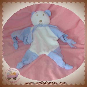 P'TITE GRENOUILLE DOUDOU OURS PLAT BLANC BLEU SOS