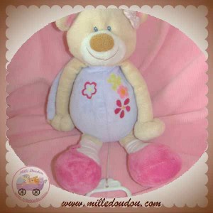 JOLLYMEX DOUDOU OURS VIOLET FLEUR MUSICAL NICOTOY