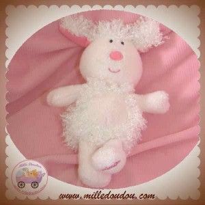 LUMINOU SOS DOUDOU CHIEN MOUTON BOUCLETTE BLANC ROSE BRODE JEMINI