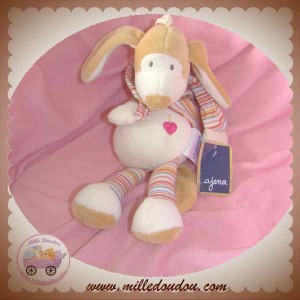 AJENA DOUDOU CHIEN BEIGE ECRU MUSICAL TISSU COEUR SOS