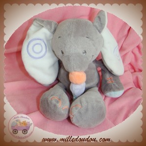 NATTOU DOUDOU ELEPHANT GRIS BLEU BUBBLES 28 cm SOS