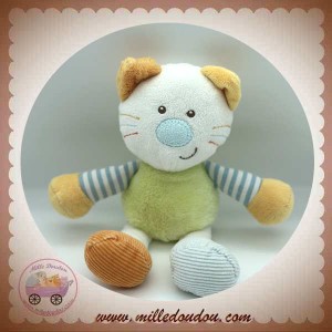 BEBEREVE DOUDOU OURS CHAT BLANC VERT JAUNE JAMBES 22 cm SOS