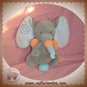 NATTOU DOUDOU ELEPHANT MUSICAL GRIS BLEU BUBBLES SOS