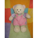 GUND SOS DOUDOU OURS BLANC SALOPETTE VICHY ROSE