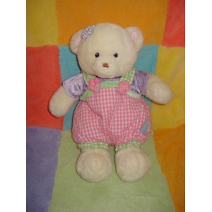 GUND SOS DOUDOU OURS BLANC SALOPETTE VICHY ROSE