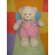 GUND DOUDOU PELUCHE OURS BLANC SALOPETTE VICHY ROSE