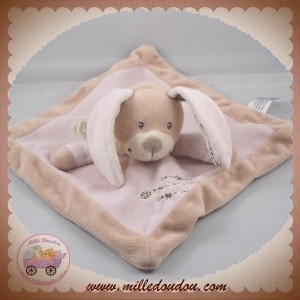 NICOTOY DOUDOU LAPIN TAUPE PLAT CARRE ROSE SOS