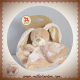 NICOTOY DOUDOU LAPIN TAUPE PLAT CARRE ROSE SOS