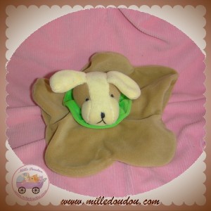 DOUDOU CHIEN PLAT MARRON COLERETTE VERTE SOS