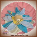 DOUDOU ET COMPAGNIE OURS FLEUR PELATES BLEU ECRU ETIQ MARRON 