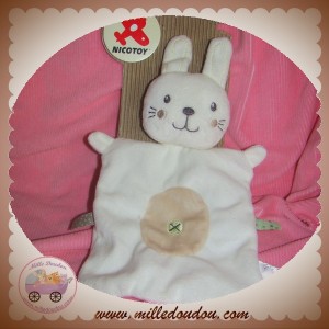 NICOTOY DOUDOU LAPIN PLAT BLANC ROND BEIGE CROIX SOS