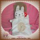 NICOTOY DOUDOU LAPIN PLAT BLANC ROND BEIGE CROIX SOS