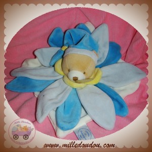 DOUDOU ET COMPAGNIE OURS FLEUR PELATES BLEU ECRU ETIQ CLAIR 