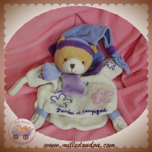 DOUDOU ET COMPAGNIE OURS LOUNA MARIONNETTE ECRU FLEUR MAUVE SOS