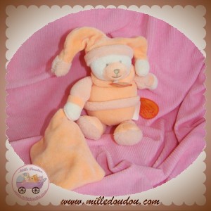 DOUDOU ET COMPAGNIE OURS ORANGE SAUMON MOUCHOIR MACARON SOS