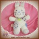 NICOTOY SOS DOUDOU LAPIN BLANC ECHARPE RAYE BLEU FLEUR BABY 20 CM