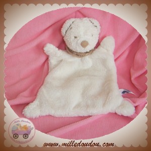 NICOTOY DOUDOU OURS PLAT RECTANGLE BLANC MARRON FOULARD SOS