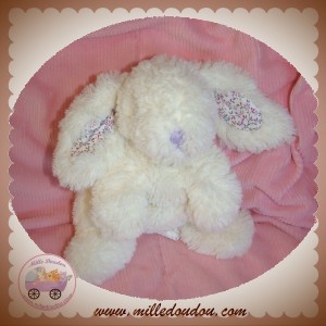 JACADI DOUDOU LAPIN ALLONGE BLANC VIOLET FLEUR SOS