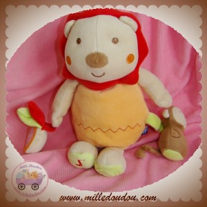 SUCRE D'ORGE SOS DOUDOU LION BEIGE CORPS ORANGE EVEIL