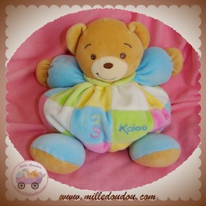 KALOO DOUDOU OURS BEIGE BOULE EVEIL CARRE JAUNE BLEU 123 SOS