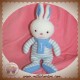 LUMINOU DOUDOU SOS LAPIN BLANC RAYE BLEU ECHARPE JEMINI