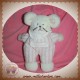 JACADI DOUDOU SOURIS BLANCHE PELUCHE HABIT TISSU RAYE ROSE SOS