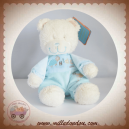 TEX DOUDOU OURS BLANC BOUCLETTE BLEU TORTUE HIDE SOS