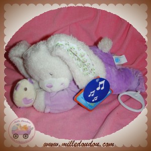 TEX DOUDOU LAPIN BOUCLETTE ALLONGE MUSICAL VIOLET OISEAU SOS