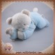 TEX DOUDOU OURS BOUCLETTE ALLONGE MUSICAL BLEU TORTUE SOS