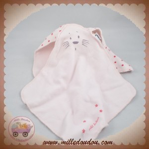 PETIT BATEAU DOUDOU SOS LAPIN PLAT LOSANGE ROSE ETOILES ROUGES