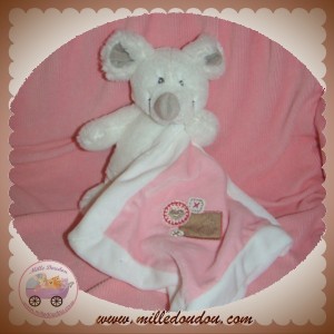 NICOTOY DOUDOU SOURIS BLANCHE MOUCHOIR ROSE SOS