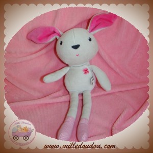 DPAM SOS DOUDOU LAPIN GRIS ROSE FLEUR HOCHET