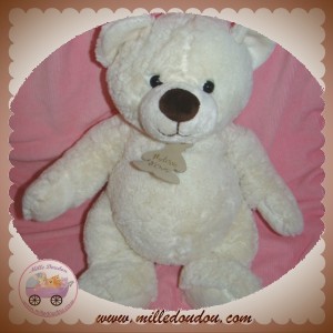 HISTOIRE D'OURS DOUDOU OURS BLANC BOUCLETTE POIL 36 CM SOS