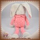 KLORANE DOUDOU LAPIN GRIS CORPS TISSU ROSE ETOILE SOS