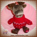 JACADI SOS DOUDOU RENNE MARRON PULL LAINE ROUGE