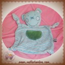 DE GROOTE DOUDOU SOURIS OURS PLAT GRIS RAYE BLEU NOEUD