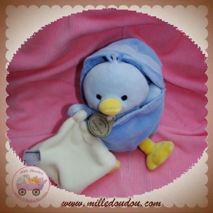 DOUDOU ET COMPAGNIE DOUDOU POUSSIN CANARD BLEU COQUILLE MOUCHOIR ECRU SOS