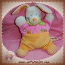 NICOTOY DOUDOU LAPIN ECRU QUASI PLAT ORANGE ROSE CAROTTE SOS