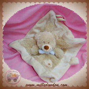 NICOTOY DOUDOU OURS BOUCLETTE PLAT MARRON BLEU ECHARPE SOS