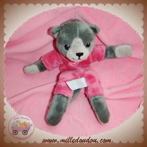 ANIMA SOS DOUDOU OURS CHAT GRIS PLAT ROSE ANIMADOO