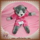 ANIMA SOS DOUDOU OURS CHAT GRIS PLAT ROSE ANIMADOO