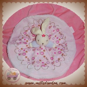 Doudou plat Lapin KALOO collection Lilirose fleur rose 4 noeuds